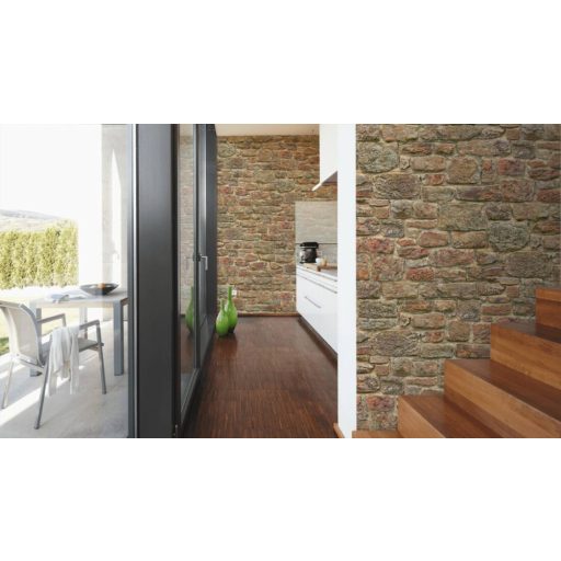 Háromdimenziós Vintage szines kőfal narancs vörös zöld bézs és barna tónus falpanel