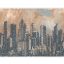 Nagyváros felhőkarcolóinak sziluettje egyedi felhőképpel bézs szürke narancs kék és barna tónus falpanel