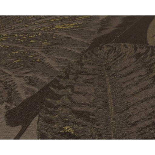 Változatos trópusi levelek harmonikus mintája barna zöld zöldesbarna és fémes arany tónus tapéta