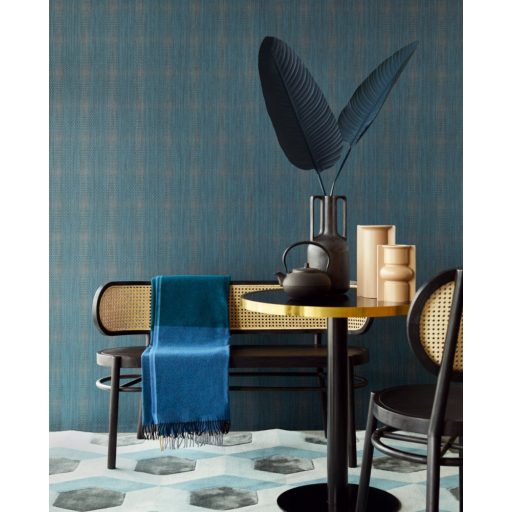 Eijffinger Topaz 394512 SPARKLE Geometrikus fémes pontokkal kialakított négyzet minta petrolkék rézszín tapéta