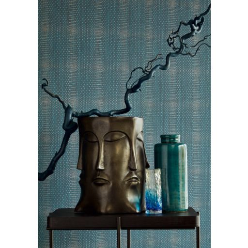 Eijffinger Topaz 394512 SPARKLE Geometrikus fémes pontokkal kialakított négyzet minta petrolkék rézszín tapéta