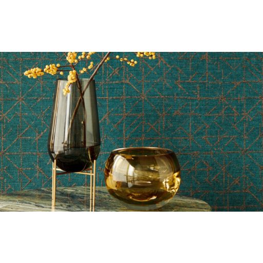 Eijffinger Topaz 394536 GRAPHIC Absztrakt grafikus sötét smaragdzöld csillogó bézsarany fémes hatás tapéta