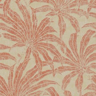   Trópusi levelek modern fémes megjelenítésben bézs és vöröses narancs tónus fémes hatás tapéta