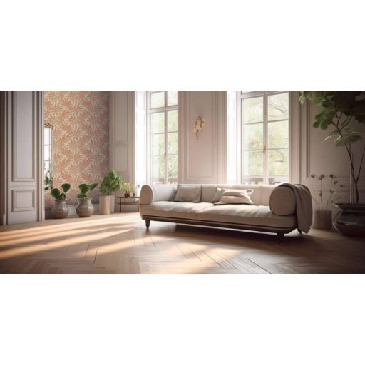 Trópusi levelek modern fémes megjelenítésben bézs és vöröses narancs tónus fémes hatás tapéta