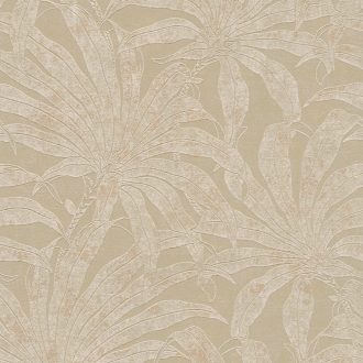   Trópusi levelek modern fémes megjelenítésben bézs szürkésbézs és arany tónus fémes hatás tapéta
