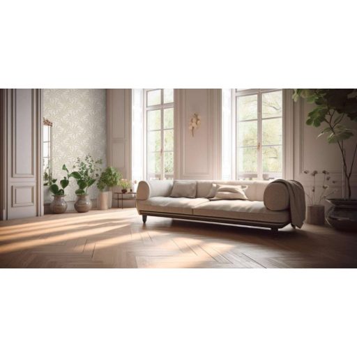 Trópusi levelek modern fémes megjelenítésben krém szürkésbézs fehér ezüst és arany tónus fémes hatás tapéta