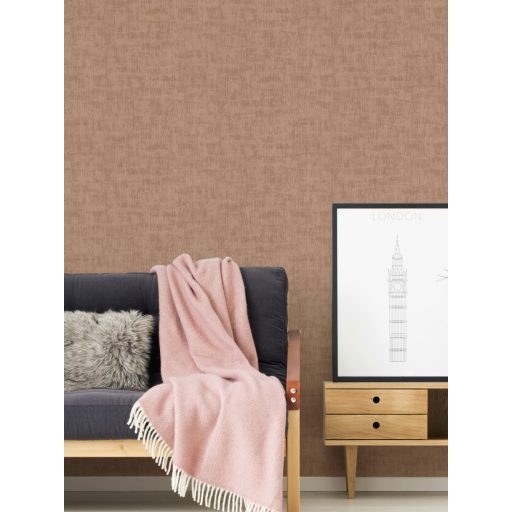 Strukturált fémes hatású beton/vakolatminta rózsaszínes narancsos barna tónus tapéta