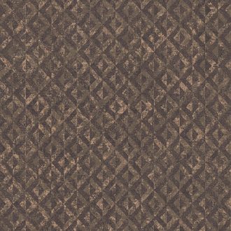   Fémes hatású kiemeléssel díszített grafikus rombuszminta sötétbarna antracit és rézszín tónus tapéta