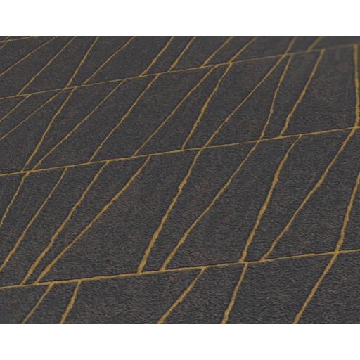 Fémes vonalakkal kialakított grafikus mozaikminta antracit/fekete és arany tónus fémes hatás tapéta