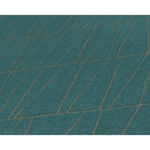 Fémes vonalakkal kialakított grafikus mozaikminta petrolzöld és rézszín tónus fémes hatás tapéta