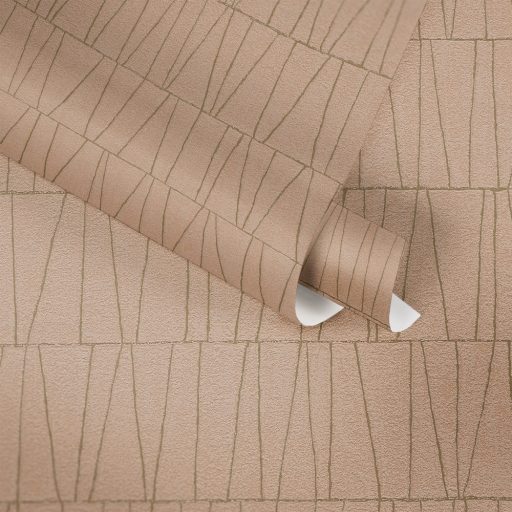 Fémes vonalakkal kialakított grafikus mozaikminta antik rózsaszín és rézszín tónus fémes hatás tapéta