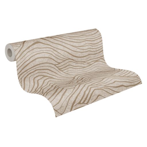 Top design! Absztrakt és egzotikus fémes 3D hullámminta beton háttéren bézs szürkésbézs és arany tónus fémes hatás 