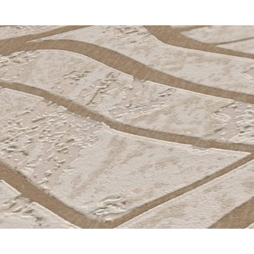 Top design! Absztrakt és egzotikus fémes 3D hullámminta beton háttéren bézs szürkésbézs és arany tónus fémes hatás 