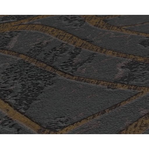Top design! Absztrakt és egzotikus fémes 3D hullámminta beton háttéren sötétszürke/antracit fekete és arany tónus fémes hatás