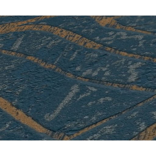 Top design! Absztrakt és egzotikus fémes 3D hullámminta beton háttéren sötétkék és arany tónus fémes hatás