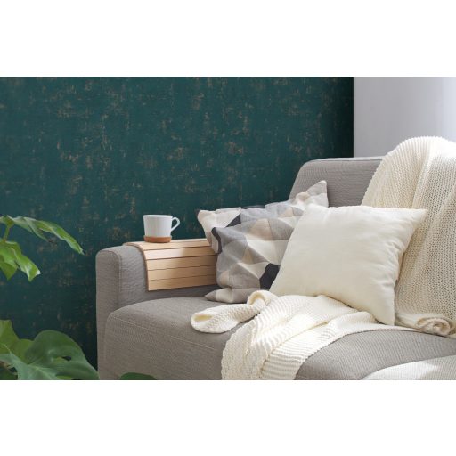 Kopott beton/vakolat hatású minta fémes kiemelésekkel petrolzöld és rézszín tónus fémes hatás tapéta