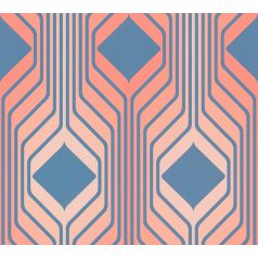   Rombuszmintán alapuló grafikus színátmenetes retro minta kék bézs barackszín és narancs/lazacszín tónusok tapéta