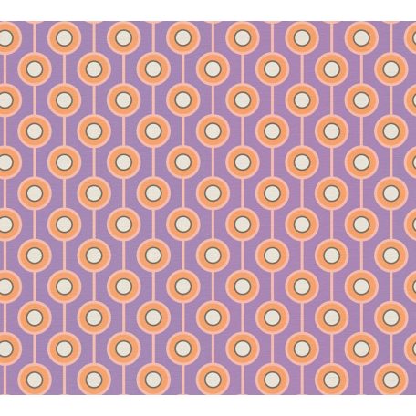 Egyszerűen zseniális! Vékony vonalakkal összekötött körök retro mintája lila narancs bézs fehér és fekete tónusok tapéta