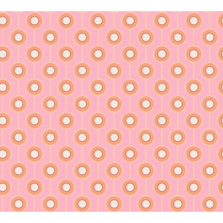 Egyszerűen zseniális! Vékony vonalakkal összekötött körök retro mintája rózsaszín/pink narancs és bézs tónusok tapéta
