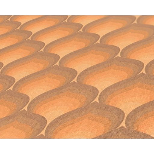 Pikkelyekre emlékeztető grafikus 3D retro minta Art Deco érzéssel sárga barna és narancs tónus tapéta