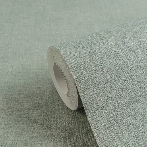 Finom vászonhatású texturált UNI minta függőleges vonalakkal nyugtató zöld tónus tapéta