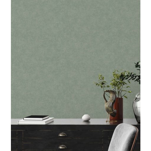 Finom vászonhatású texturált UNI minta függőleges vonalakkal nyugtató zöld tónus tapéta