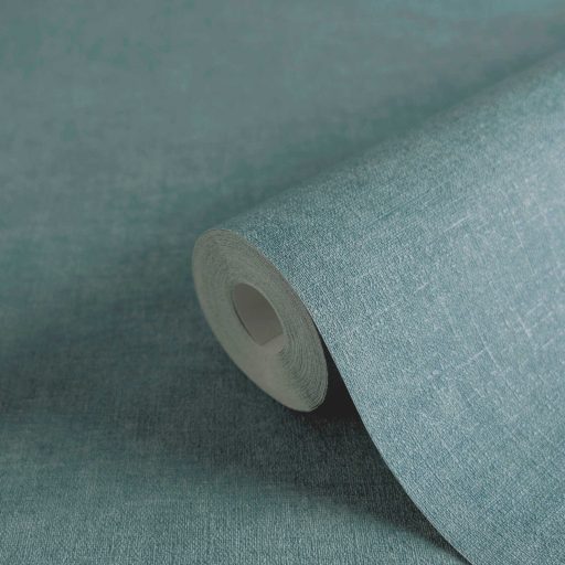 Finom vászonhatású texturált UNI minta függőleges vonalakkal türkiz-zöldeskék tónus tapéta