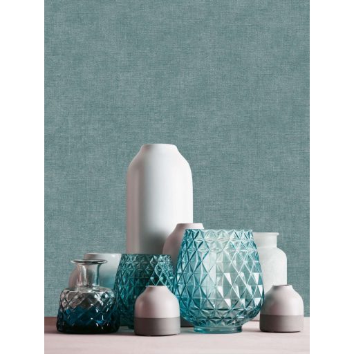 Finom vászonhatású texturált UNI minta függőleges vonalakkal türkiz-zöldeskék tónus tapéta