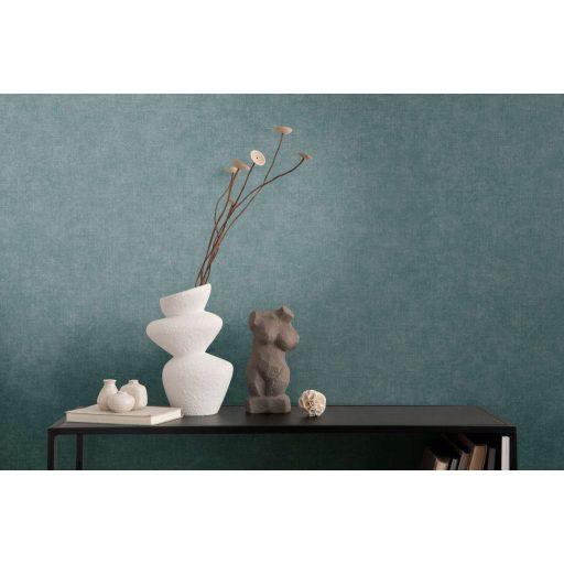 Finom vászonhatású texturált UNI minta függőleges vonalakkal türkiz-zöldeskék tónus tapéta