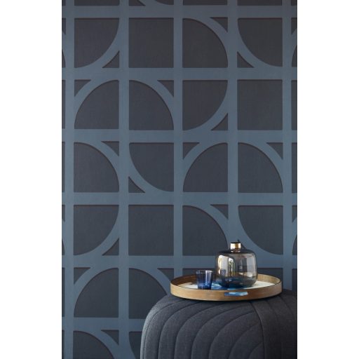 Eijffinger BOLD 395805 SHAPES Vintage retro Art Deco krémfehér kék sötétkék szürkéskék antracit ezüst tapéta