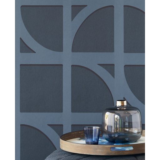 Eijffinger BOLD 395805 SHAPES Vintage retro Art Deco krémfehér kék sötétkék szürkéskék antracit ezüst tapéta