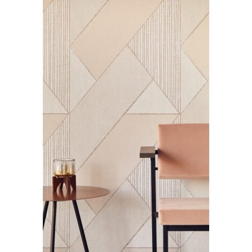 Eijffinger BOLD 395831 ART DECO Téglalapok és csíkok játéka széles cikk-cakk minta krém pasztel pink/lila rézszín tapéta