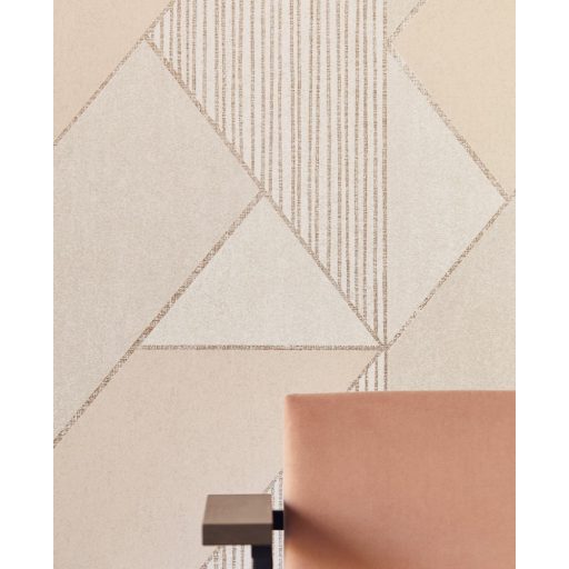 Eijffinger BOLD 395831 ART DECO Téglalapok és csíkok játéka széles cikk-cakk minta krém pasztel pink/lila rézszín tapéta