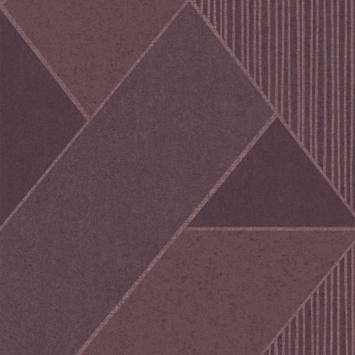 Eijffinger BOLD 395833 ART DECO Téglalapok és csíkok játéka széles cikk-cakk minta lila bíborlila rézszín tapéta