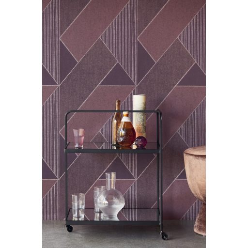 Eijffinger BOLD 395833 ART DECO Téglalapok és csíkok játéka széles cikk-cakk minta lila bíborlila rézszín tapéta