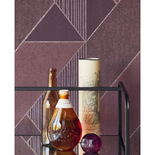 Eijffinger BOLD 395833 ART DECO Téglalapok és csíkok játéka széles cikk-cakk minta lila bíborlila rézszín tapéta