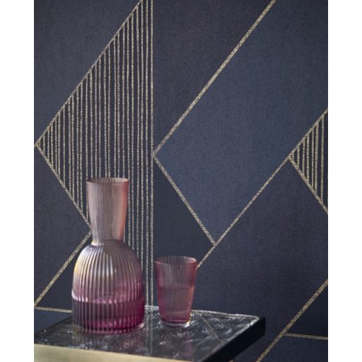 Eijffinger BOLD 395834 ART DECO Téglalapok és csíkok játéka széles cikk-cakk minta kék lila liláskék arany tapéta