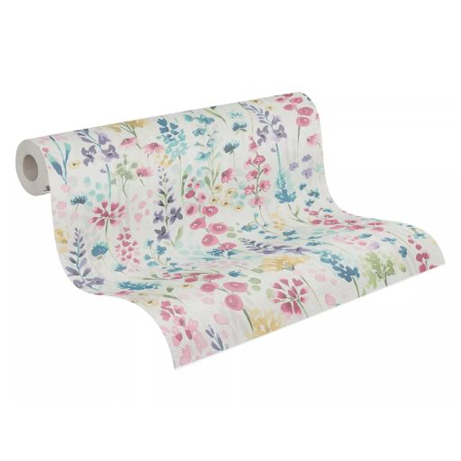 Színes és vidám vadvirágok akvarell megjelenésben fehér rózsaszín kék és sokszínű tónus tapéta