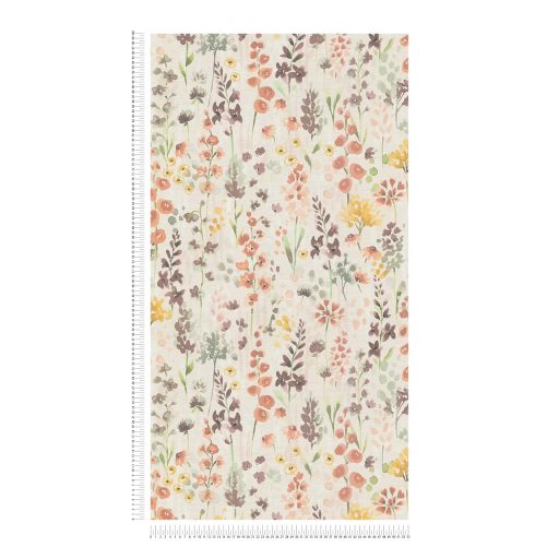 Színes és vidám vadvirágok akvarell megjelenésben krém bézs sárga barna zöld és narancs tónus tapéta