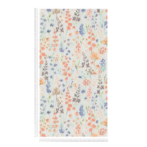 Színes és vidám vadvirágok akvarell megjelenésben krémfehér szürke narancs és sokszínű tónus tapéta