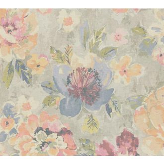   Páratlan virágzás szépséges szirmokkal foltszerű akvarell stílusban sárga kék rózsaszín és sokszínű tónus tapéta