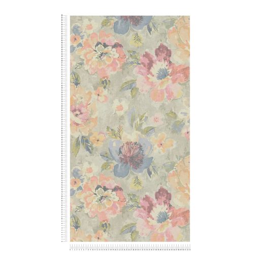 Páratlan virágzás szépséges szirmokkal foltszerű akvarell stílusban sárga kék rózsaszín és sokszínű tónus tapéta