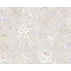   A festő ecsetje már pihen - Művészi Vintage virágábrázolás szürke liláskék zöld rózsaszín és fehér tónus tapéta