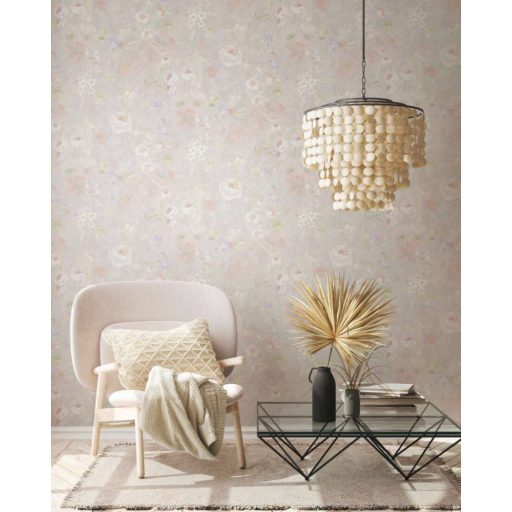 A festő ecsetje már pihen - Művészi Vintage virágábrázolás szürke liláskék zöld rózsaszín és fehér tónus tapéta