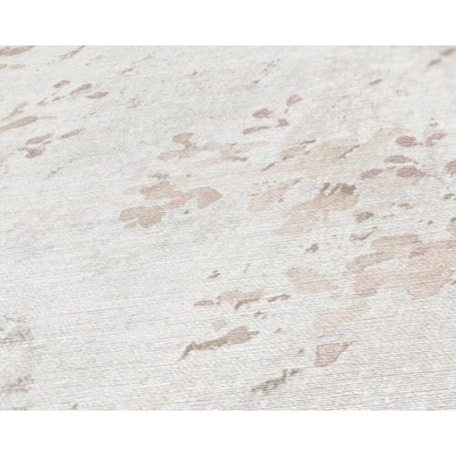 Karcsú ágakon akvarell megjelenésű virágok levelek koptatott háttéren szürke bézs törtfehér és világosbarna tónus fémes hatás tapéta