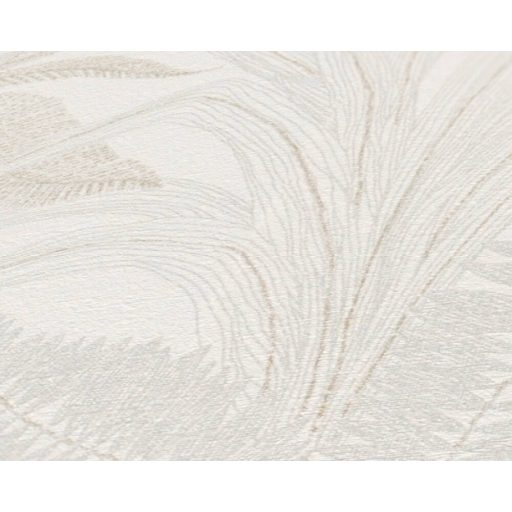 Trópusi levélmintás dekor textil háttéren krém bézs és fémes arany tónus tapéta