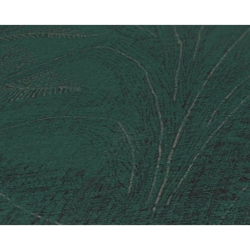 Trópusi levélmintás dekor textil háttéren zöld/sötétzöld és fémes arany tónus tapéta