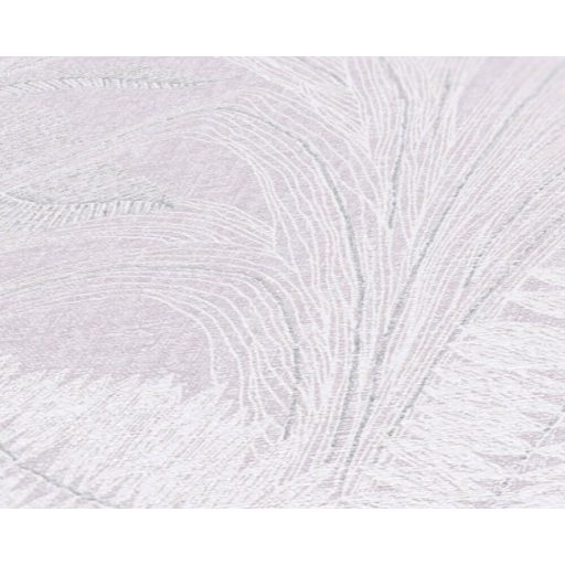 Trópusi levélmintás dekor textil háttéren halvány rózsaszín törtfehér és fémes ezüst tónus tapéta