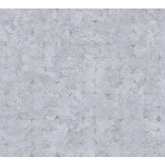   Beton háttéren finom körökkel kialakított 3D grafikus minta szürke kék/szürkéskék és fémes ezüst tónus tapéta
