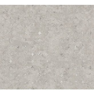   Beton háttéren finom körökkel kialakított 3D grafikus minta bézs barna és fémes ezüst tónus tapéta